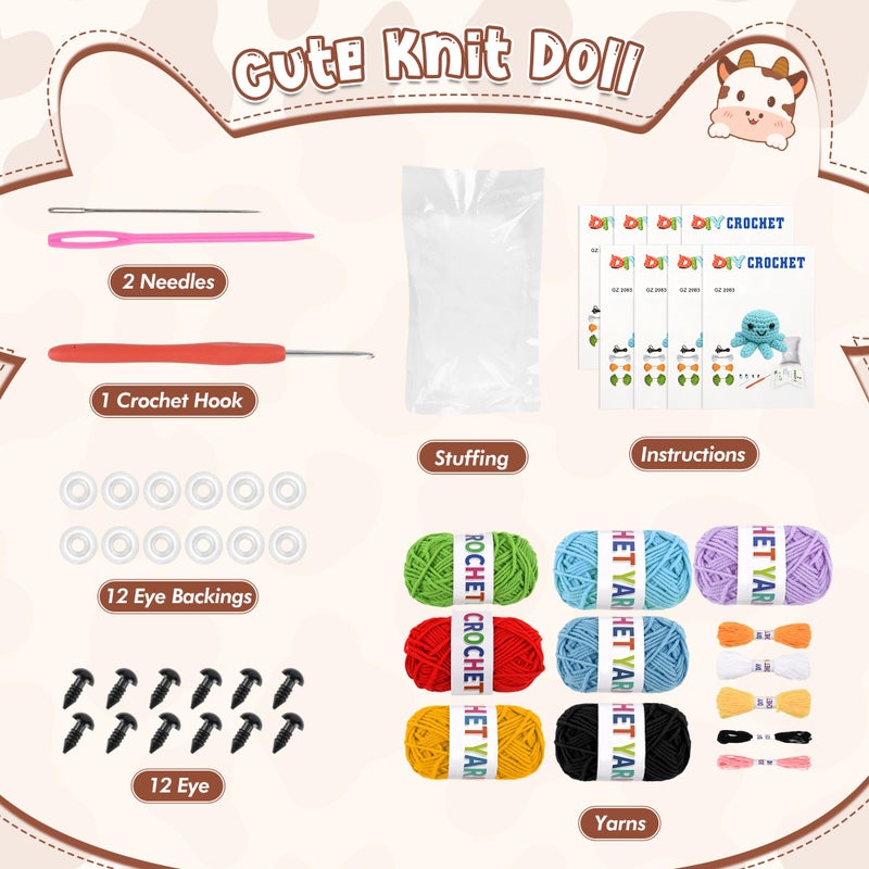 AZTWMYS 8Pcs Crochet Kit for Beginners, 2026 Great Christmas Gift for Crochet Lovers, DIY Craft for Adults and Kids, Crocheting Animal Kits with Step by Step Videos, Yarn, Crochet Hook, Birthday Holiday Gift - Image 3