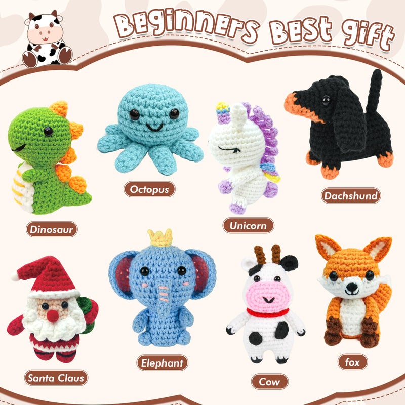 AZTWMYS 8Pcs Crochet Kit for Beginners, 2026 Great Christmas Gift for Crochet Lovers, DIY Craft for Adults and Kids, Crocheting Animal Kits with Step by Step Videos, Yarn, Crochet Hook, Birthday Holiday Gift - Image 4