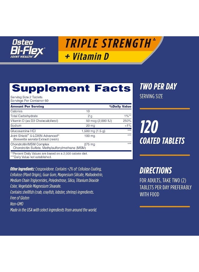 Osteo Bi-Flex أوستيو بي فليكس فيتامين د 120 قرص مغلف لصحة المفاصل، قوة ثلاثية - Image 2