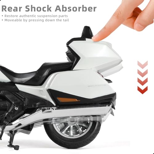 Risopen 1:12 Motorcycle Model Toy for Honda Goldwing Metal Die-cast with Plastic Motorcycle Model for Welly No Assembly Required Mini Finished Moto Gift for Adult（White） - Image 4