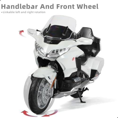 Risopen 1:12 Motorcycle Model Toy for Honda Goldwing Metal Die-cast with Plastic Motorcycle Model for Welly No Assembly Required Mini Finished Moto Gift for Adult（White） - Image 3