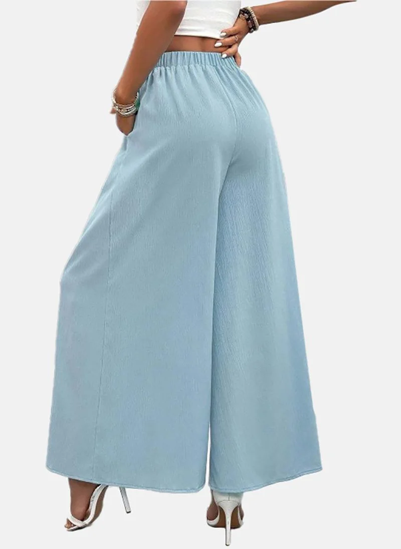 YUNIQEE Blue Wide Leg Solid Palazzos