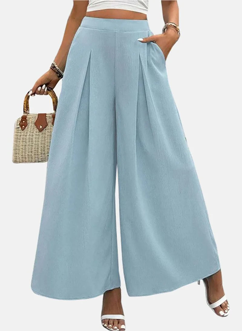 YUNIQEE Blue Wide Leg Solid Palazzos