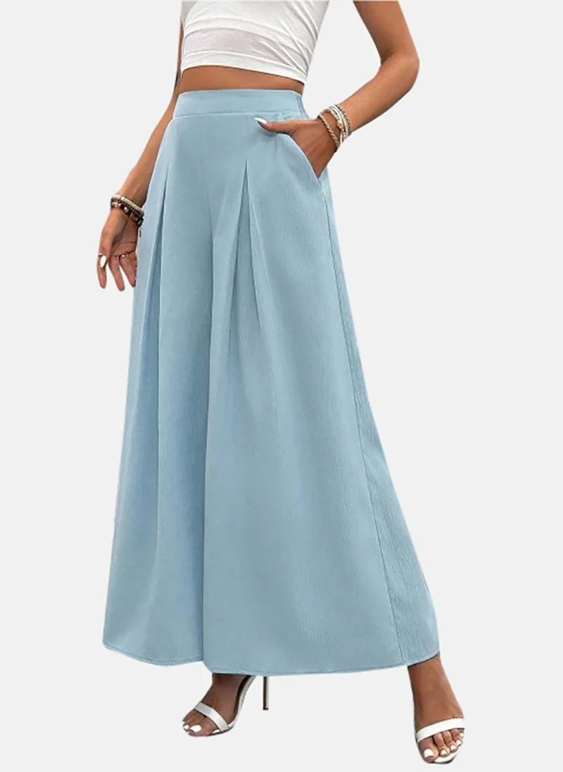 YUNIQEE Blue Wide Leg Solid Palazzos