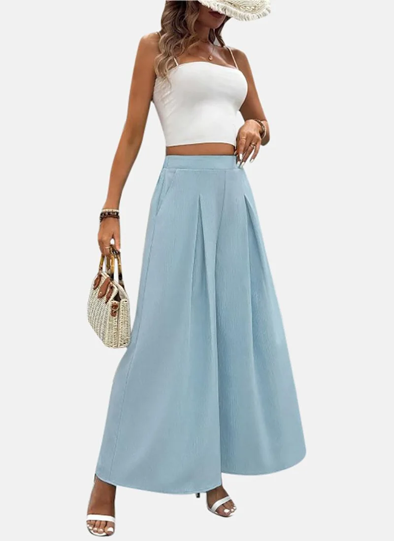 YUNIQEE Blue Wide Leg Solid Palazzos