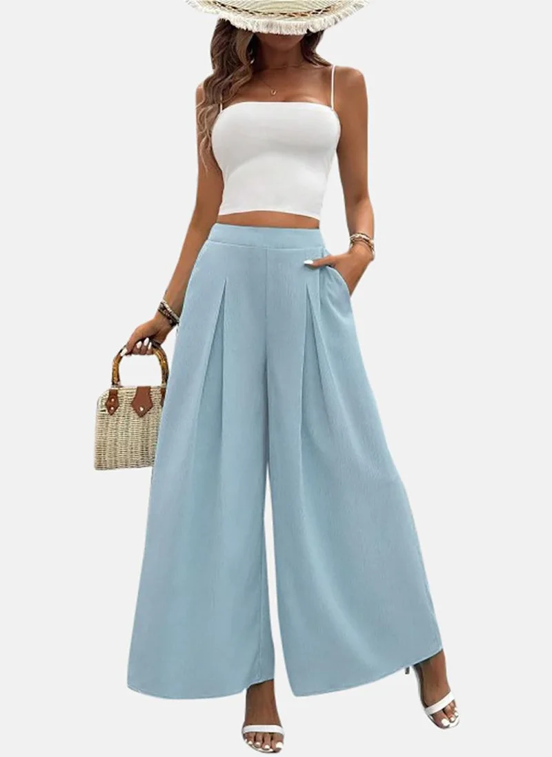 يونيكي Blue Wide Leg Solid Palazzos