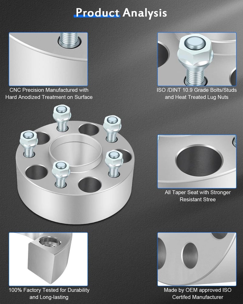 ECCPP 2PCS 5x4.75 to 5x4.75 Wheel Spacers Hubcentric 2" 5X120.65MM 5 Lug Lip M12x1.5 70.5MM Fits for 2001-2005 for Chevrolet Blazer | 1984-2019 for Chevrolet Corvette|1991-2005 for GMC Jimmy - Image 4