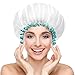 mikimini Shower Cap for Women and Girls,Reusable,Waterproof, Washable, Cute and Soft,White - Image 2
