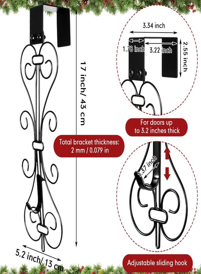 Kathfly 2 Pack 17 Inch Wreath Door Hanger Front Door Metal Bow Hanging Hook Adjustable Hook Length for Garden Spring Wreath Porch Decor Christmas Valentine's Day Decorations(Black) - Image 2