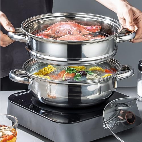 KDLCY Steamer Pot for Cooking 11-inch Steam Pots with Lid, Multipurpose Steam Pot Stainless Steel Steaming Pot Cookware with Handle for Vegetable, Stews, Pasta, Dumpling, Sauce, Food (3 Tier) - Image 3