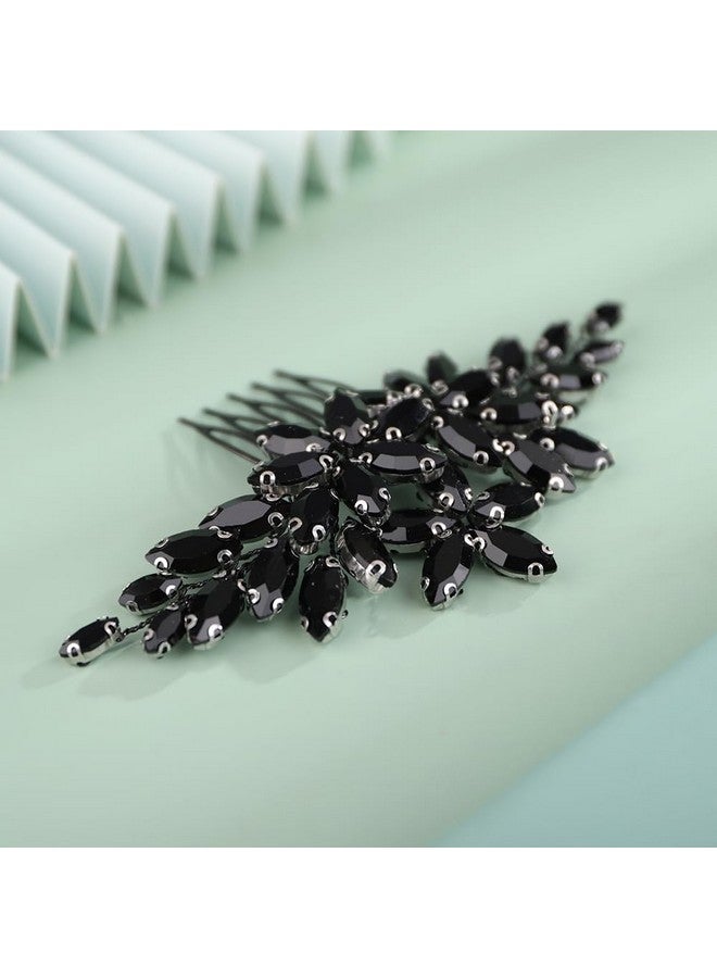 BERYUAN Wedding Hair Comb, Women Girls Bridal Black Crystal Rhinestone Teardrop Headpiece, Silver Gold Hair Accessories For Brides Bridesmaid - Image 4