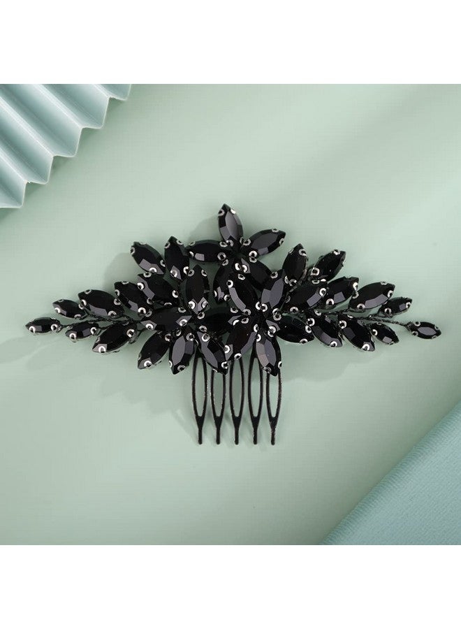 BERYUAN Wedding Hair Comb, Women Girls Bridal Black Crystal Rhinestone Teardrop Headpiece, Silver Gold Hair Accessories For Brides Bridesmaid - Image 1