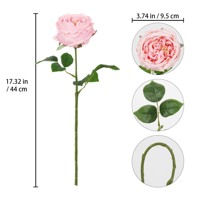 IPOPU Real Touch Rose Artificial Flowers 5PCS Faux Pink Peonies Realistic Roses with Stem for Wedding Bouquet Party Home Decor (Pink) - Image 3