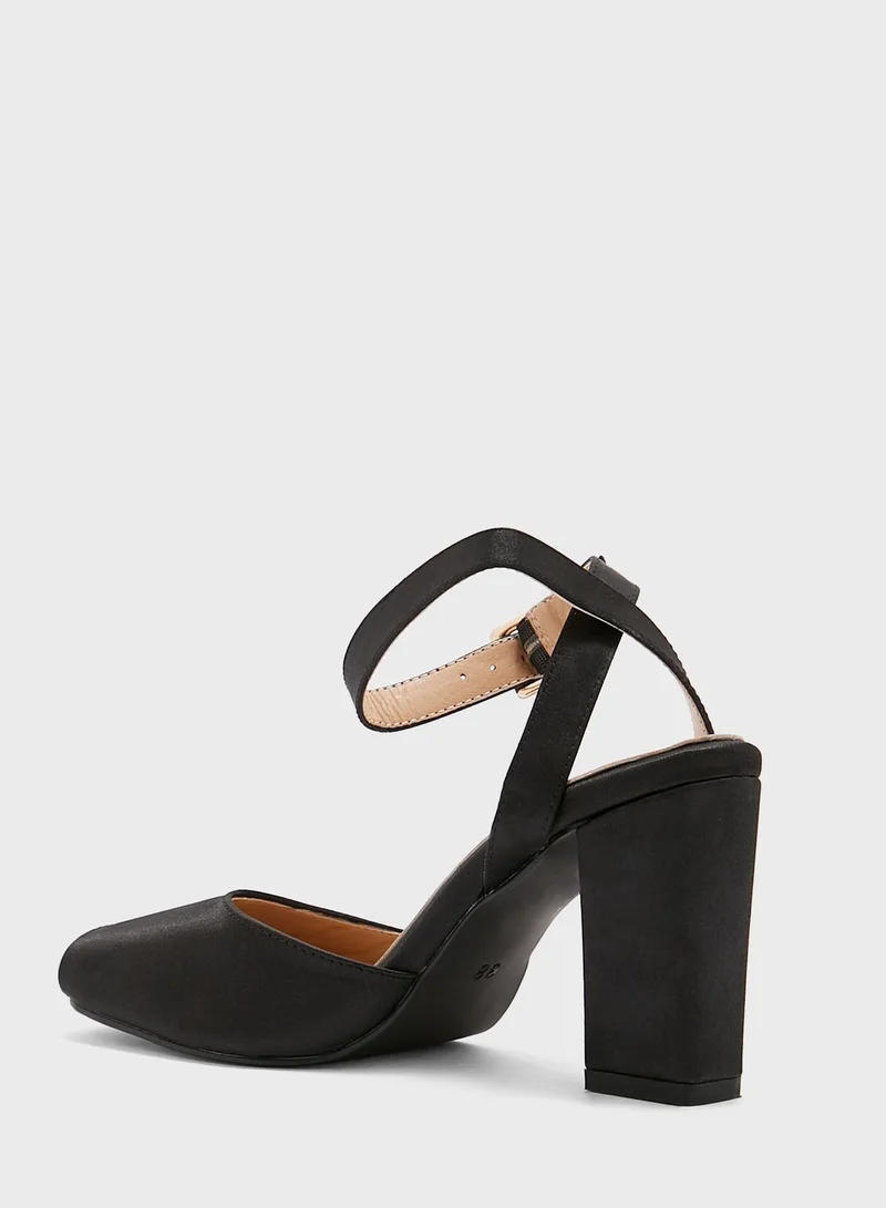 Khizana Peep-toe Satin Ankle Strap Pump