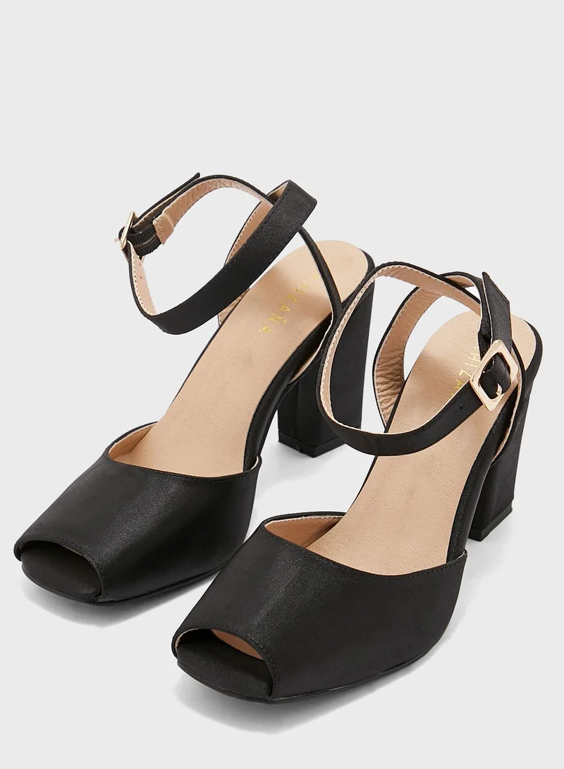 Khizana Peep-toe Satin Ankle Strap Pump