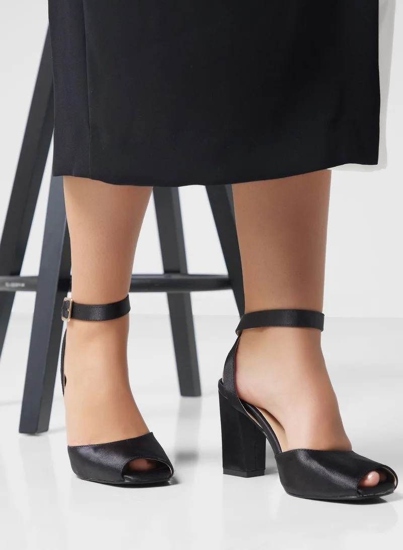 Khizana Peep-toe Satin Ankle Strap Pump