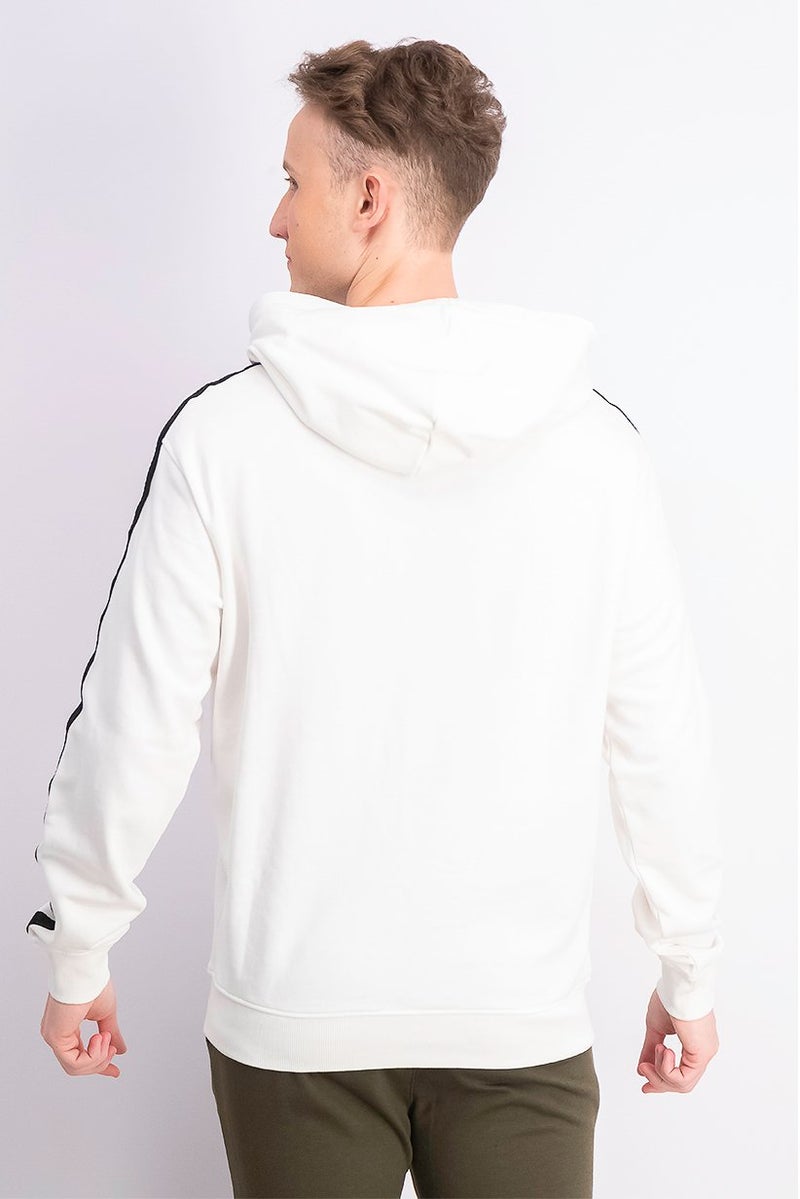 JOHN RICHMOND Men Hood With Drawstring Plain Long Sleeve Sweatshirt, White and Blackk - Image 4