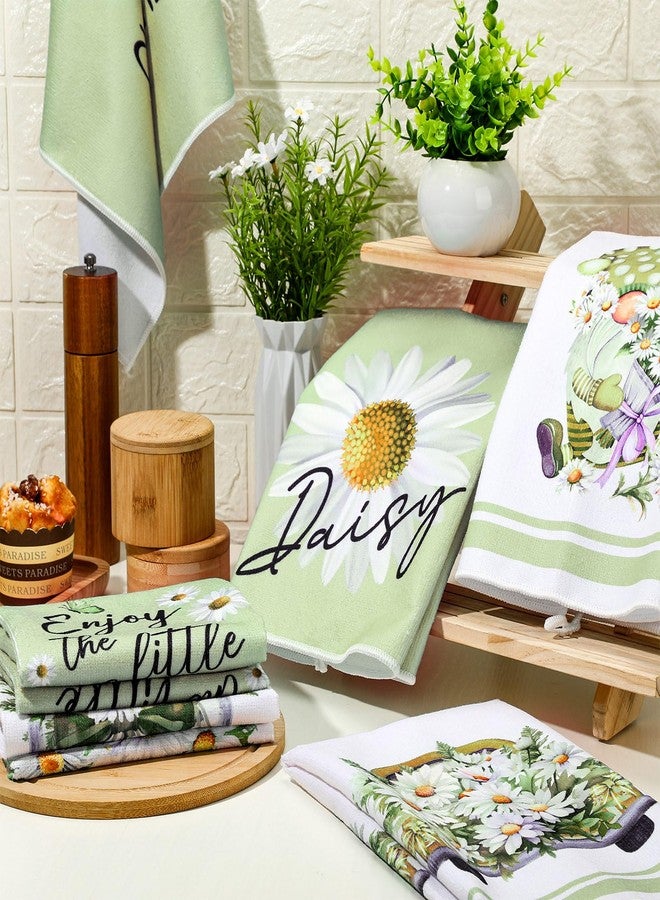 Boyiee Set of 6 Daisy Kitchen Towels Spring Floral Gnome Dishtowels Flower Rustic Tea Towels Absorbent Forest Green Hand Wash Cloth 24"x16" for Farmhouse Kitchen Bathroom Housewarming Gift - Image 2