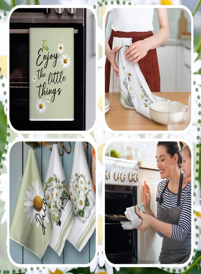 Boyiee Set of 6 Daisy Kitchen Towels Spring Floral Gnome Dishtowels Flower Rustic Tea Towels Absorbent Forest Green Hand Wash Cloth 24"x16" for Farmhouse Kitchen Bathroom Housewarming Gift - Image 5