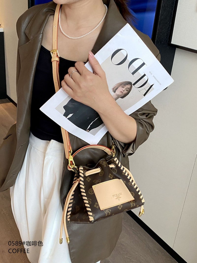 Self-Operated Model Drawstring Mini Bucket Bag Single Shoulder Crossbody - Image 4