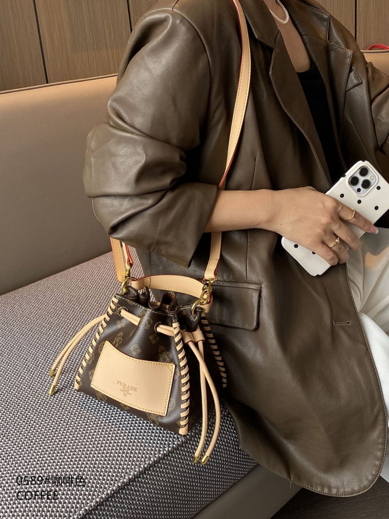 Self-Operated Model Drawstring Mini Bucket Bag Single Shoulder Crossbody - Image 5