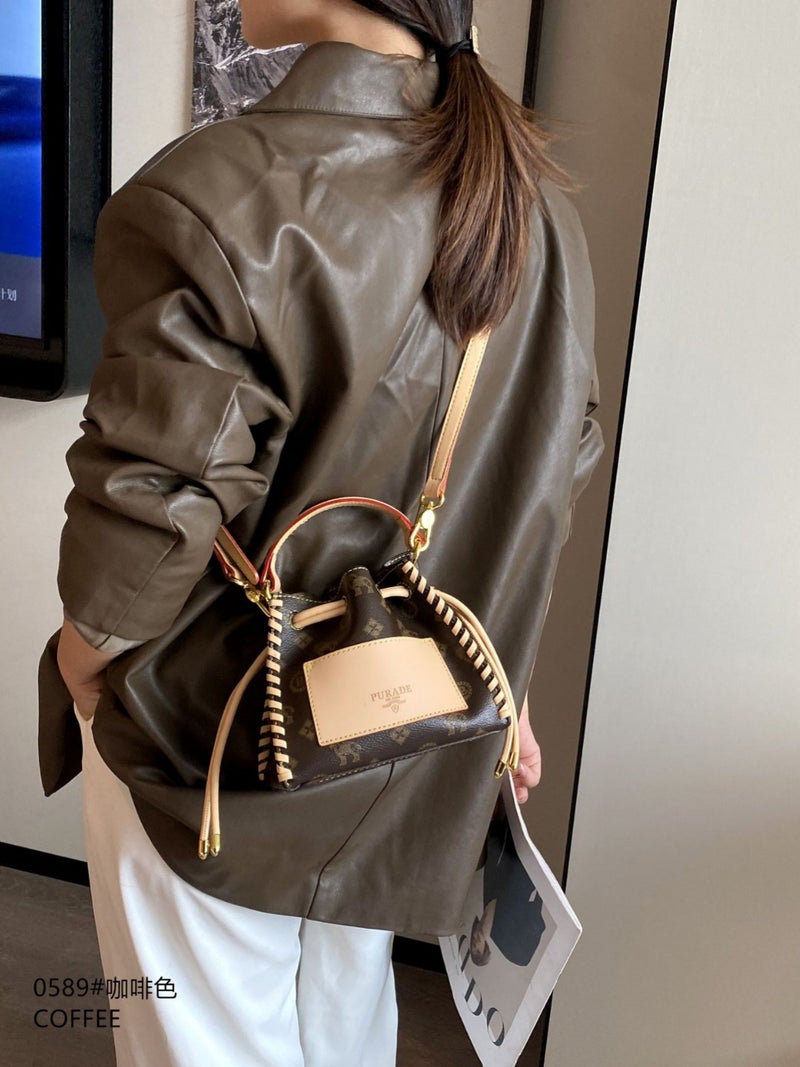 Self-Operated Model Drawstring Mini Bucket Bag Single Shoulder Crossbody - Image 3
