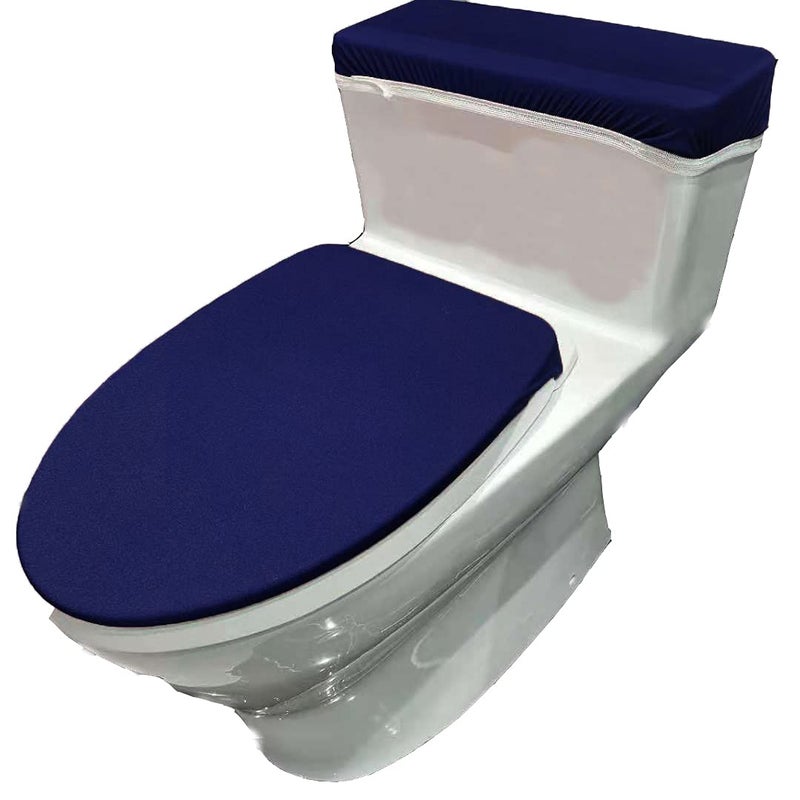 Madeals Velvet Toilet Lid Cover and Toilet Tank Lid Cover Fabric Cover for A Lid Toilet Tank Navy Blue