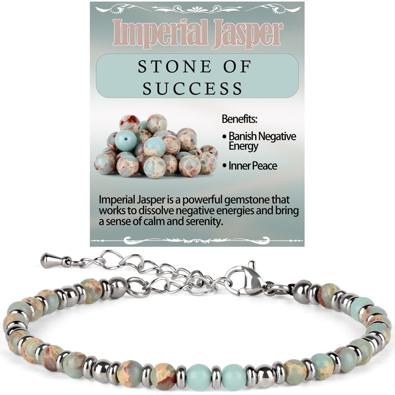 LPBeads 4mm Imperial Jasper Tiny Beaded Bracelets For Women, Energy Gem Charm Jewelry Adjustable Bracelet Gifts for Mom, Daughter, Wife, Coworkers, Friends, Bestie - Image 1