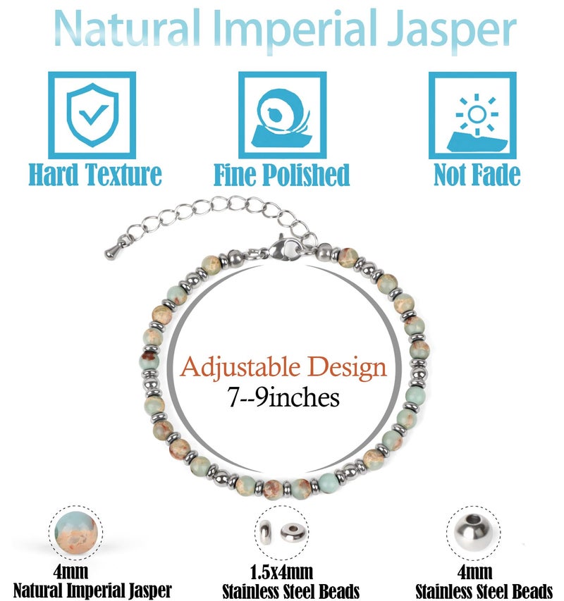 LPBeads 4mm Imperial Jasper Tiny Beaded Bracelets For Women, Energy Gem Charm Jewelry Adjustable Bracelet Gifts for Mom, Daughter, Wife, Coworkers, Friends, Bestie - Image 2
