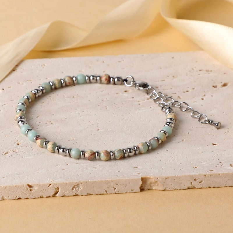 LPBeads 4mm Imperial Jasper Tiny Beaded Bracelets For Women, Energy Gem Charm Jewelry Adjustable Bracelet Gifts for Mom, Daughter, Wife, Coworkers, Friends, Bestie - Image 3