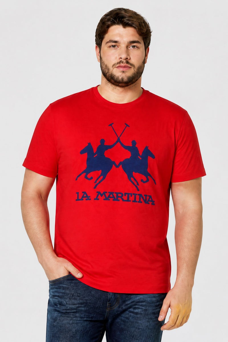La Martina Men Crew Neck Short Sleeve Brand Logo T-Shirt, Red - Image 1