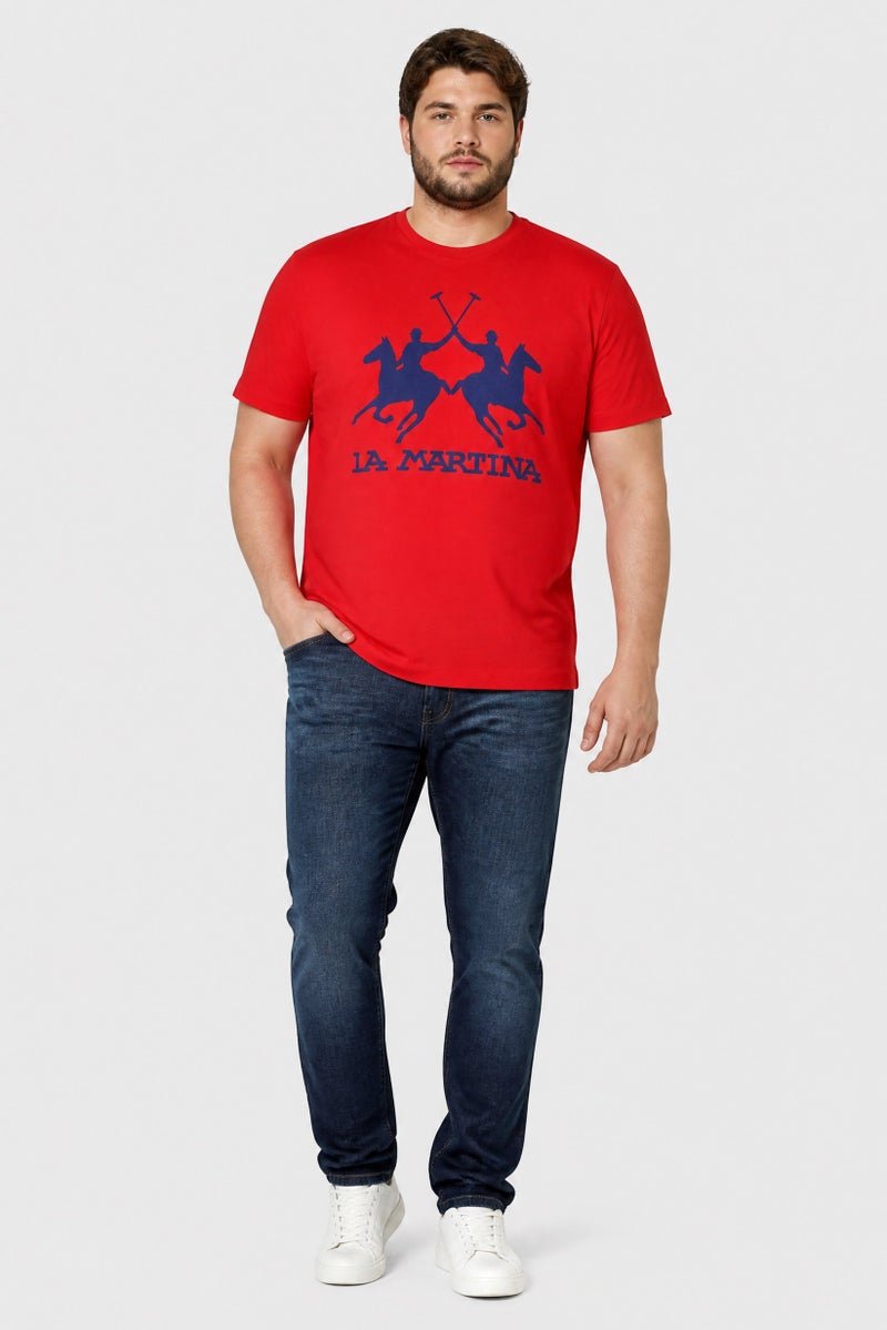 La Martina Men Crew Neck Short Sleeve Brand Logo T-Shirt, Red - Image 2