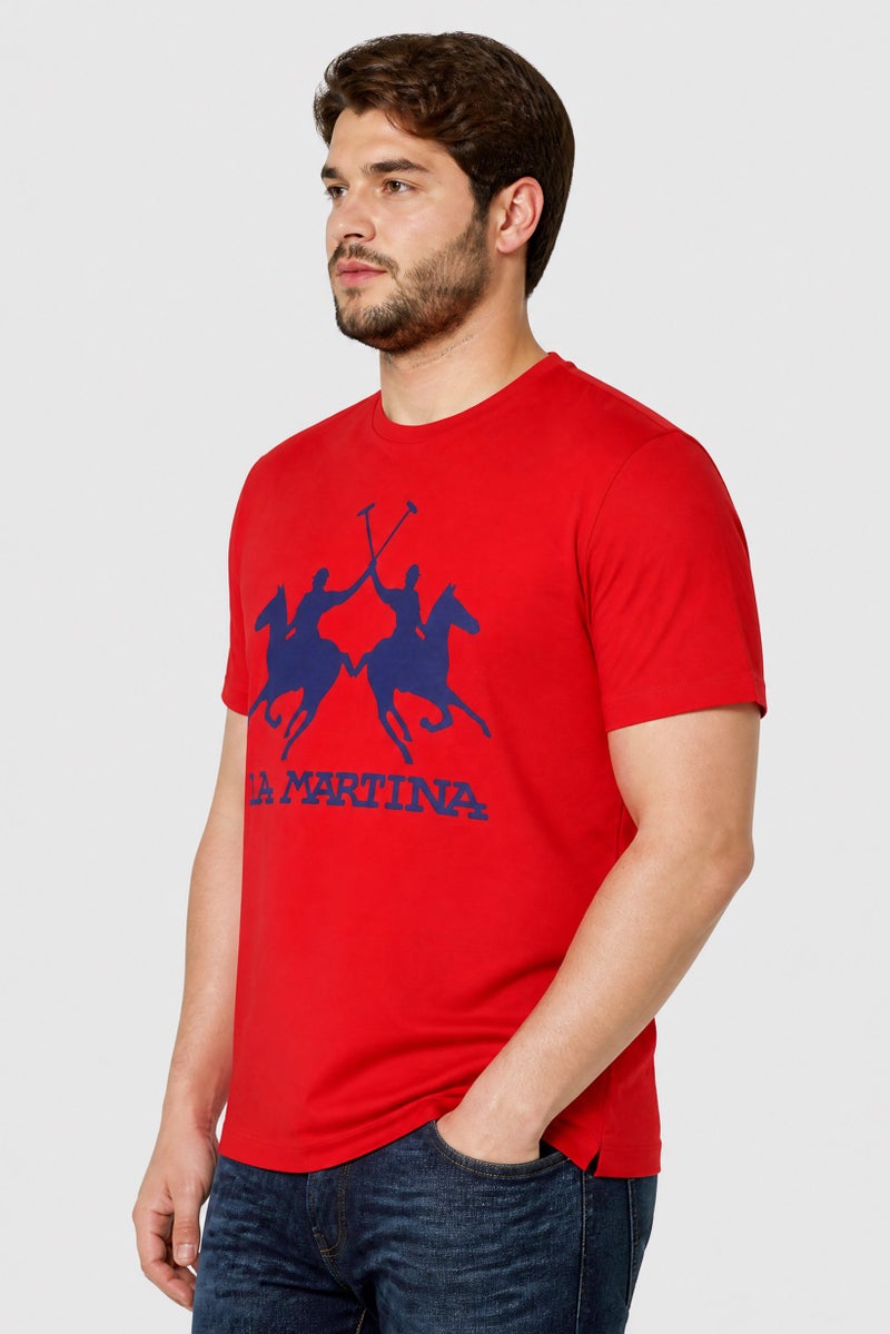 La Martina Men Crew Neck Short Sleeve Brand Logo T-Shirt, Red - Image 3