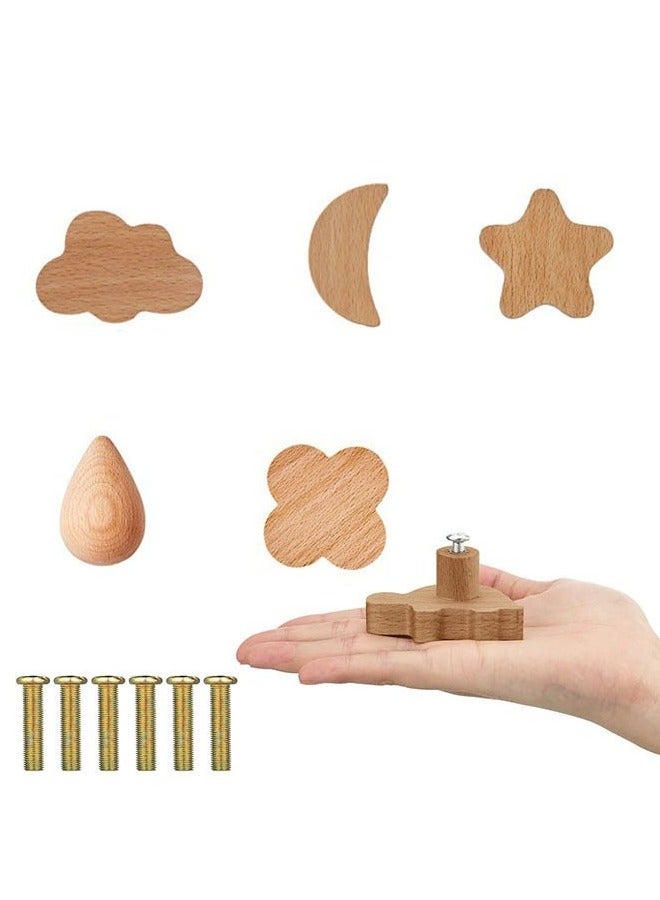 Arabest Wooden Cabinet Knobs Decorative Wood Dresser Knobs with Screws Dresser Pulls Wood Marine Woodland Knobs Furniture Knobs Nursery Drawer Handles for Decor (Sky, 6 Sets) - Image 1