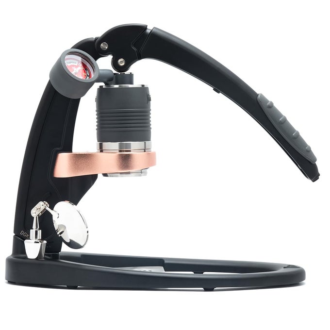 UPDATED PRO 3 BLACK ALL MANUAL LEVER ESPRESSO MAKER WITH A STAINLESS STEEL BREW HEAD PRESSURE GAUGE AND A SHOT MIRROR