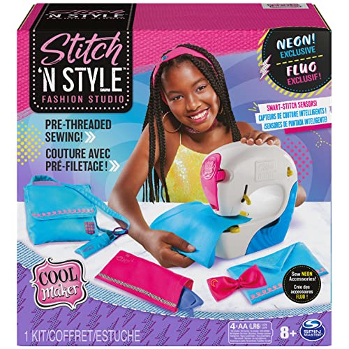 Cool Maker Exclusive Neon Stitch N Style Fashion Studio Sews 8 Stylish Projects PreThreaded Sewing Machine Toy Arts  Crafts Kids Toys for Girls - Image 1