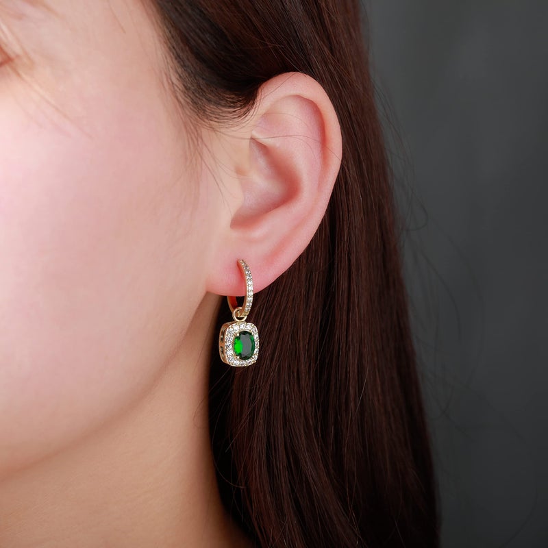 TOPGRILLZ May Birthstone Earrings 14K Gold Plated Iced Big Cushion Cubic Zirconia Drop Dangle Earrings for Women Fashion Jewelry Gift (Silver) - Image 5