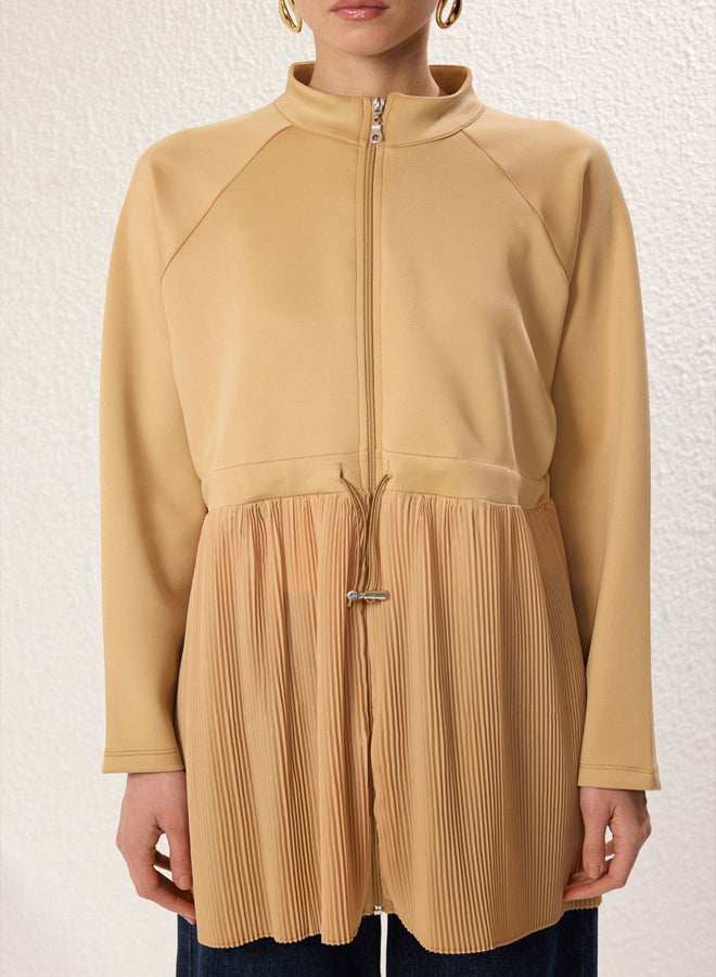 trendyol Beige Diver/Scuba Pleated Zippered Woven Tunic - Image 3