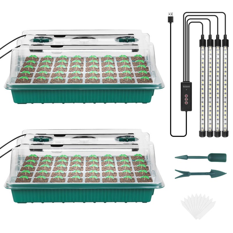 Sondiko Seed Starter Tray with Grow Light, 80 Cells Seed Starter Kit with Humidity Dome, Adjustable Brightness Plant Starter Trays, Indoor Plants Germination Kit(2 Pack) - Image 1