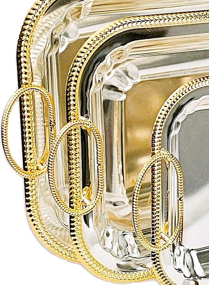 luxury Set of 3 luxury high-quality stainless steel serving trays, silver,Golen - Image 4