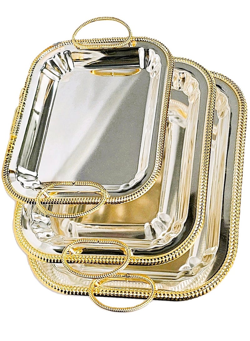 luxury Set of 3 luxury high-quality stainless steel serving trays, silver,Golen - Image 1
