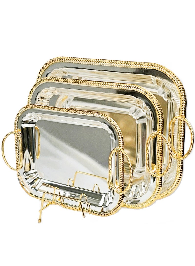 luxury Set of 3 luxury high-quality stainless steel serving trays, silver,Golen - Image 2