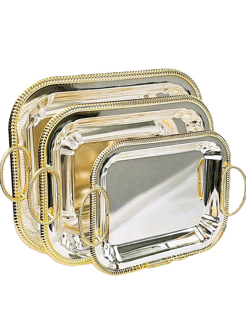 luxury Set of 3 luxury high-quality stainless steel serving trays, silver,Golen - Image 3
