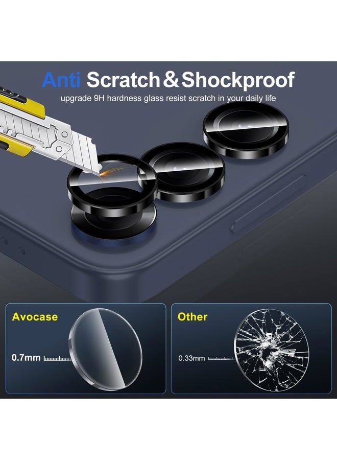 Avocase for Samsung Galaxy S25 Camera Lens Protector, Individual Metal Ring Tempered Glass Lens Cover, [Strong Adsorption] Scratch Resistant Ultra-Thin HD Clear Lens Cover, 1 Set-Black Ring - Image 3