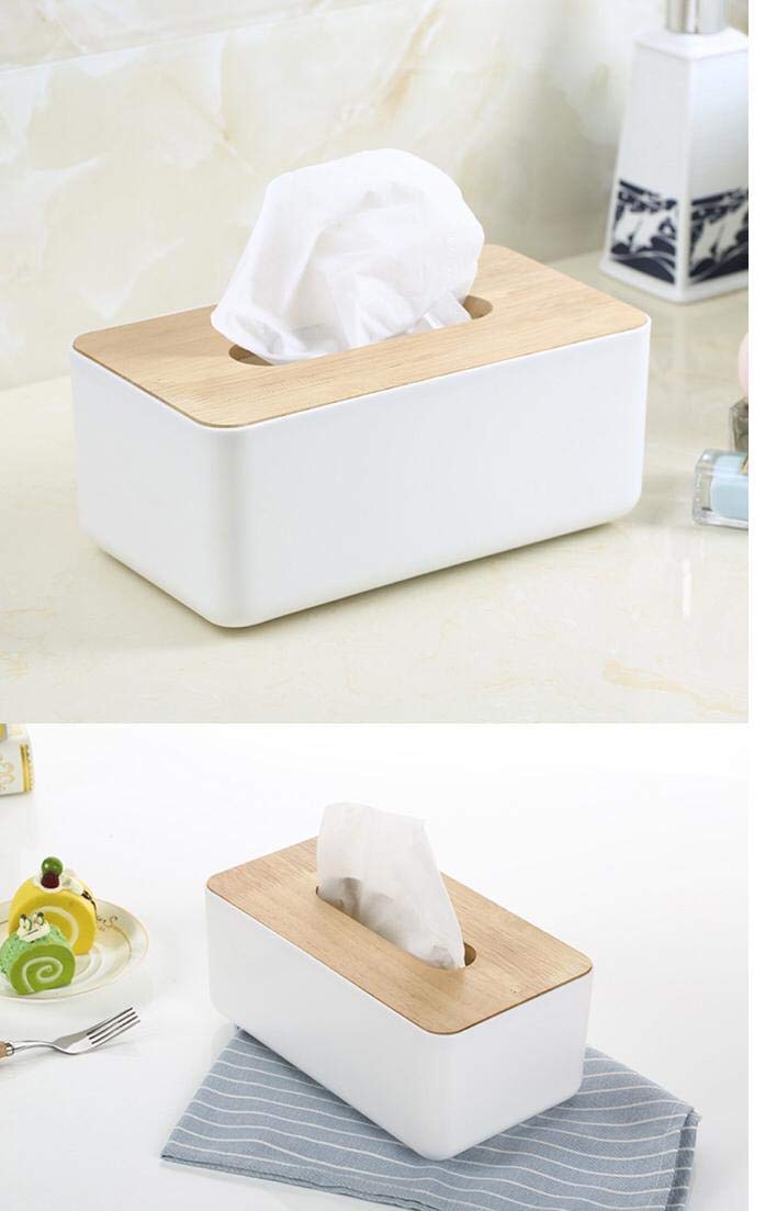 SYGNIUS 1 pc Square Shape Wooden Cover Plastic Tissue Box Holder Paper Napkin Holder Case Tissue Holder Dispenser Organizer for Car Decor Home Room Hotel 1 - Image 4