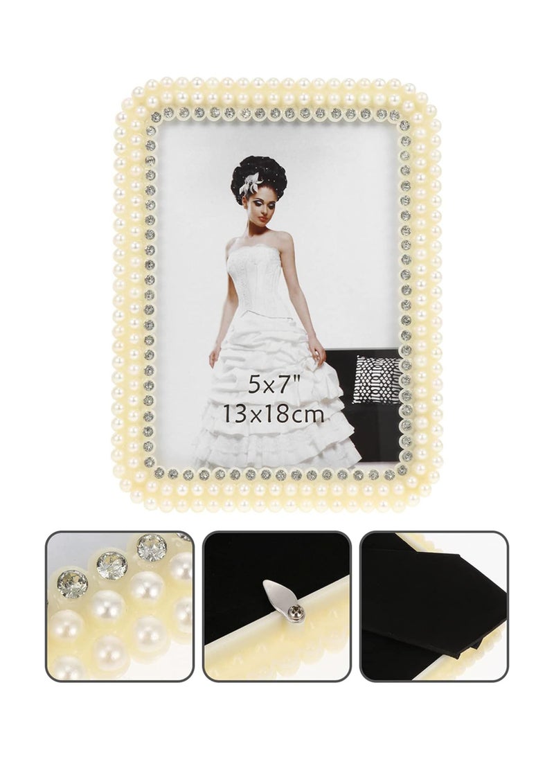 Generic - Pearl Photo Frame Shelf Wedding Photo Frame Wedding Anniversary Photo Frame Bedroom Geometric Vintage Frames Album Inch Birthday Graduation Sign Art White Dad Display Resin Picture, 5x7inch - Image 1