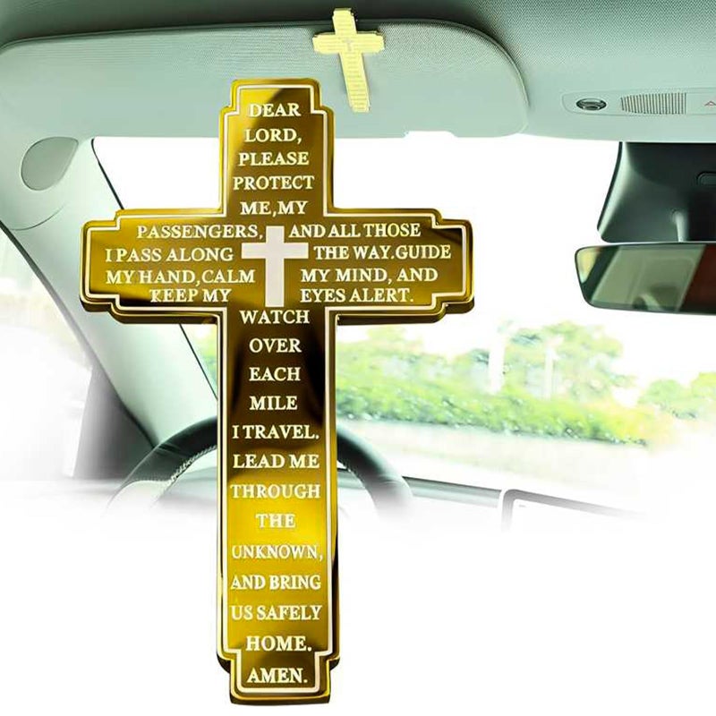 Rawsomes Drive Safe Visor Clip for Car Christian Cross Car Accessory Religious Cross Visor Ornament for Drivers Spiritual Car Charm Gift Idea Gold - Image 3