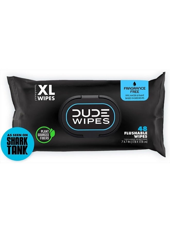 Dude DUDE Wipes - Flushable Wipes - 1 Pack, 48 Wipes - Unscented Extra-Large Adult Wet Wipes - Vitamin-E & Aloe - Septic and Sewer Safe - Image 1