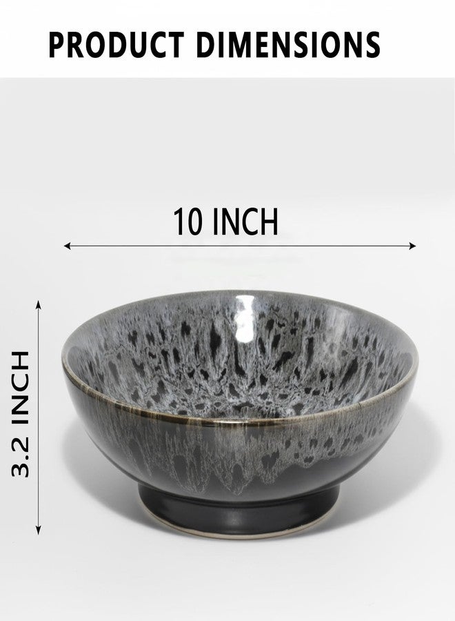 Ronanemon Ceramic Fruit Bowl,10.2" Decorative Bowl, Large Fruit Bowl for Kitchen Counter, Pedestal Bowl, Kitchen Counter Décor, Bread Candy Snacks Organizer(Black Gray) - Image 2