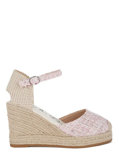 London Rag Tweed Round Toe Woven Wedges in Pink